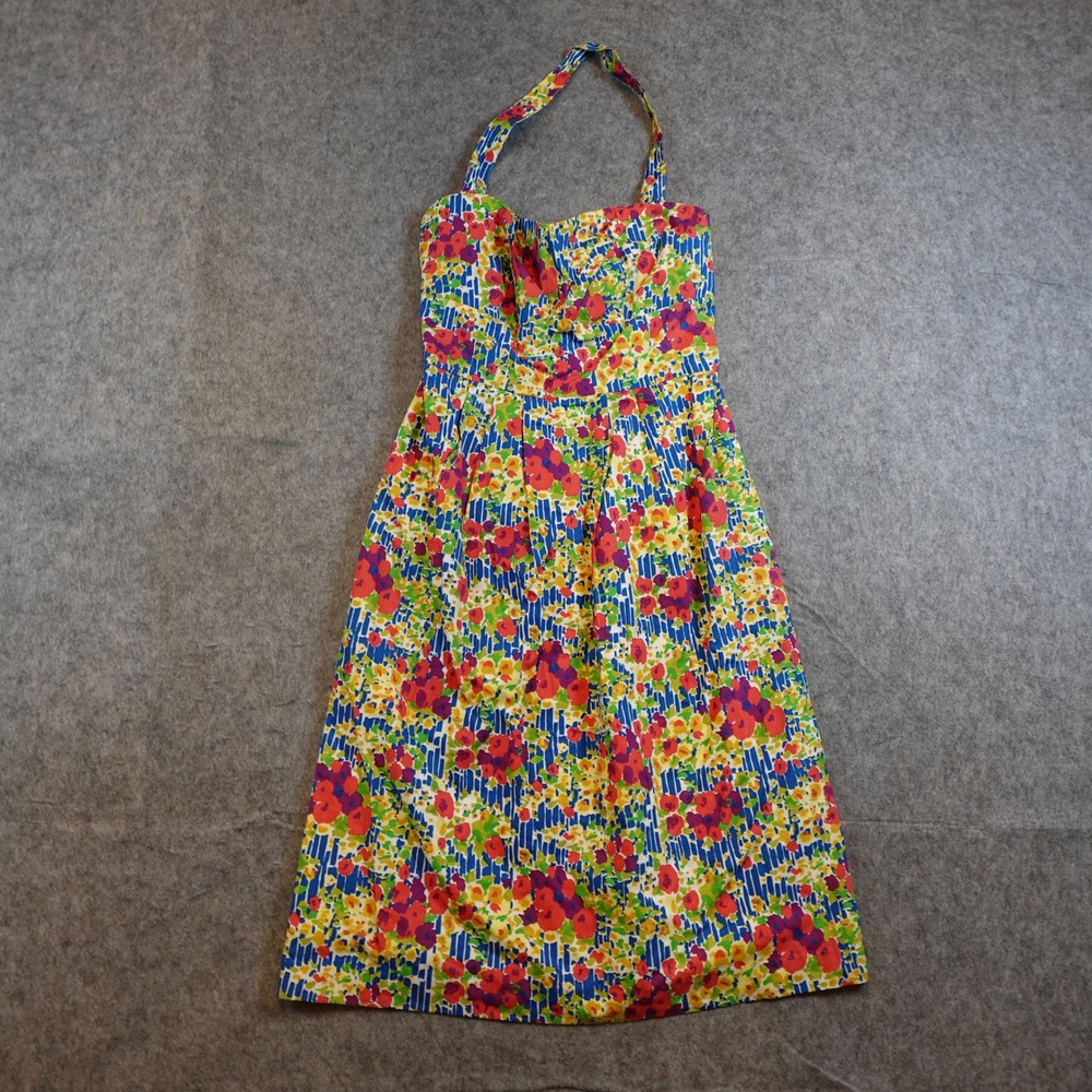 Girls from Savoy Dress Women 0 Red Yellow Midi Multicolor Floral Halter Anthro